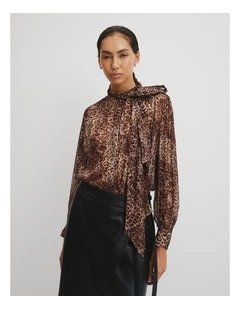 Print Pussybow Blouse in Cheetah Print