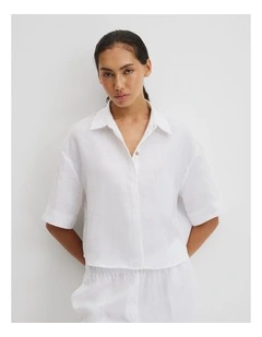 Boxy Fit Linen Shirt in White