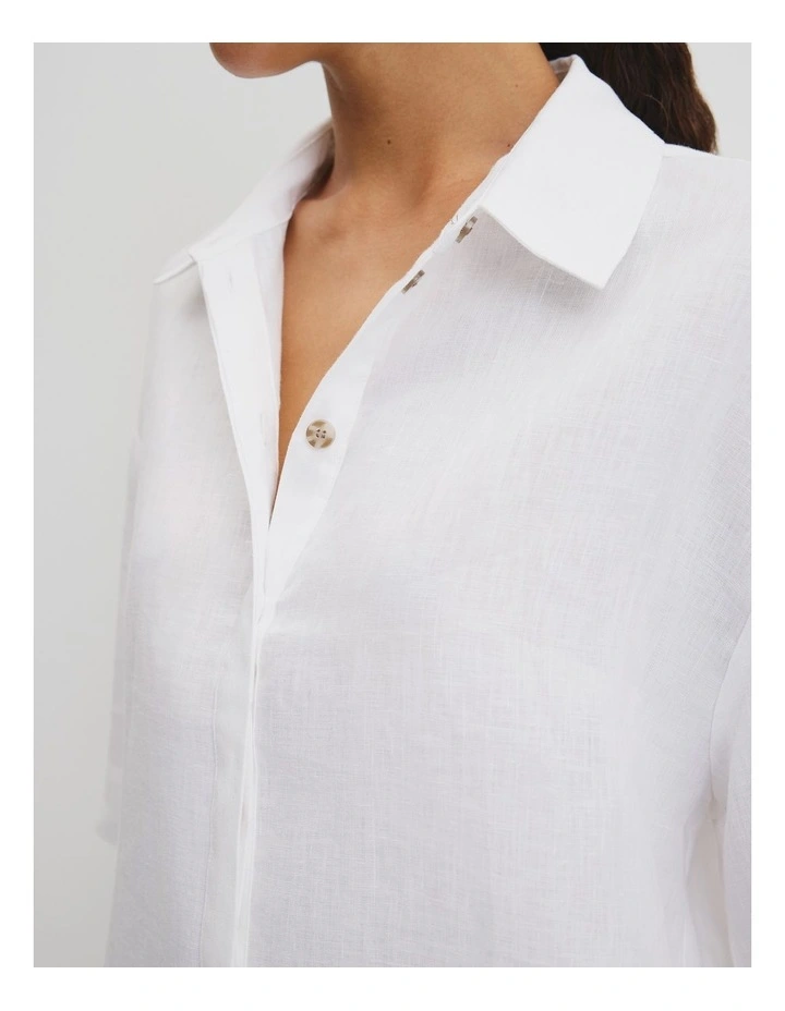 Boxy Fit Linen Shirt in White image 2