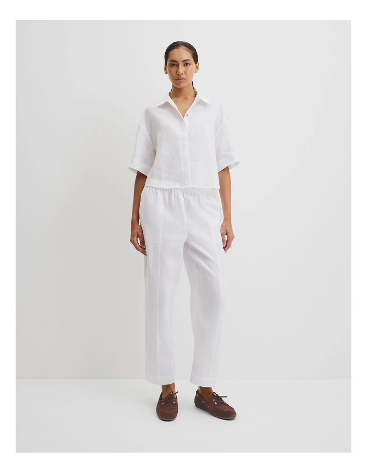 Boxy Fit Linen Shirt in White image 3