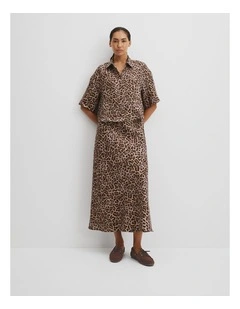 Print Boxy Fit Linen Shirt in Leopard