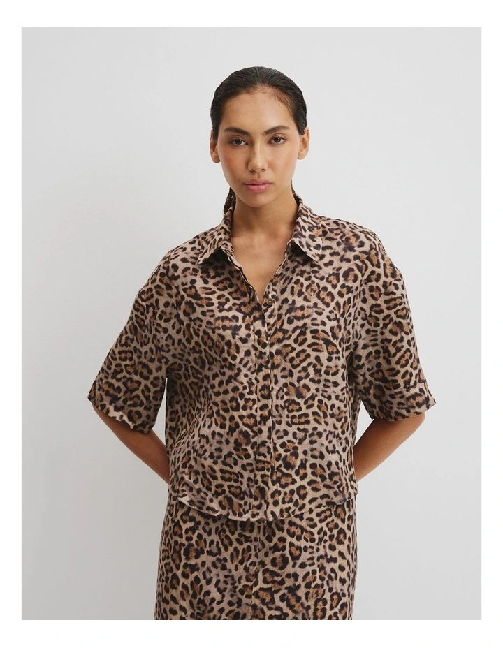 Print Boxy Fit Linen Shirt in Leopard image 2