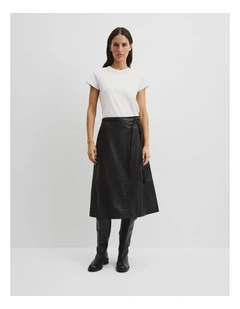 Leather Wrap Skirt in Black