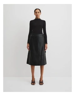 Leather Wrap Skirt in Black