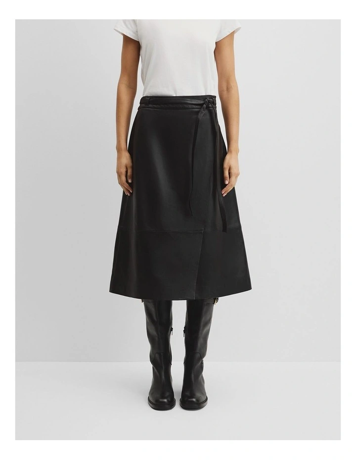 Leather Wrap Skirt in Black image 2