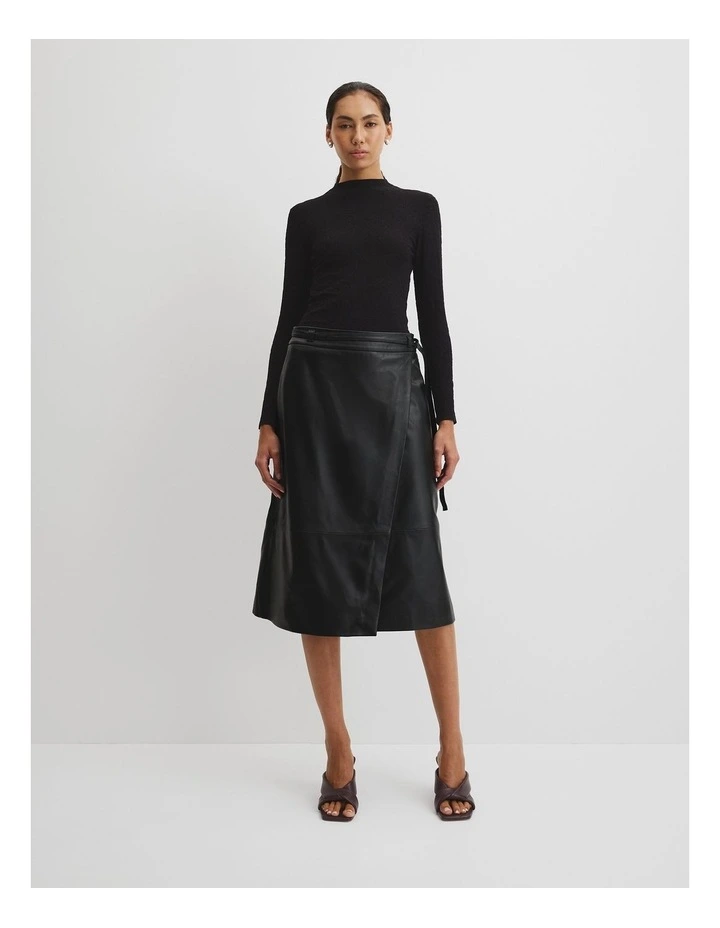 Leather Wrap Skirt in Black image 2