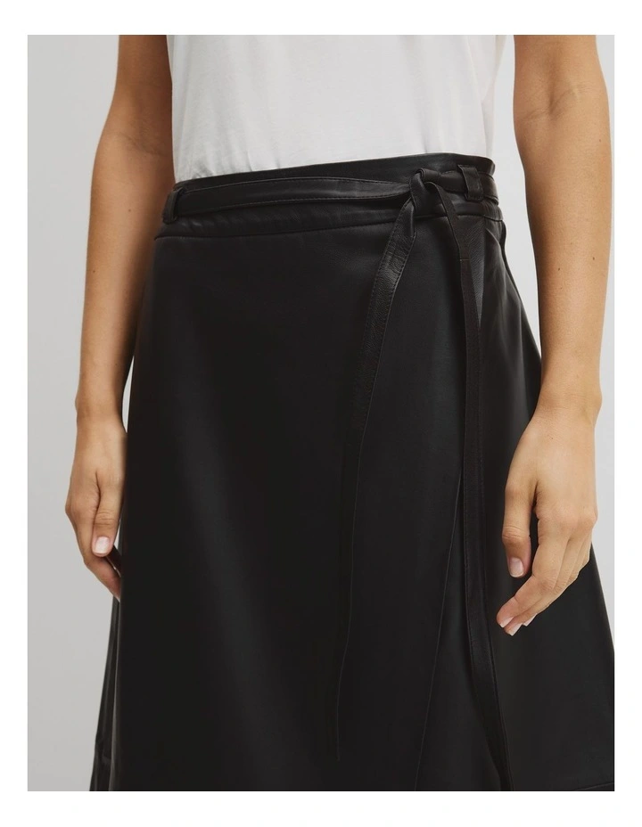 Leather Wrap Skirt in Black image 3
