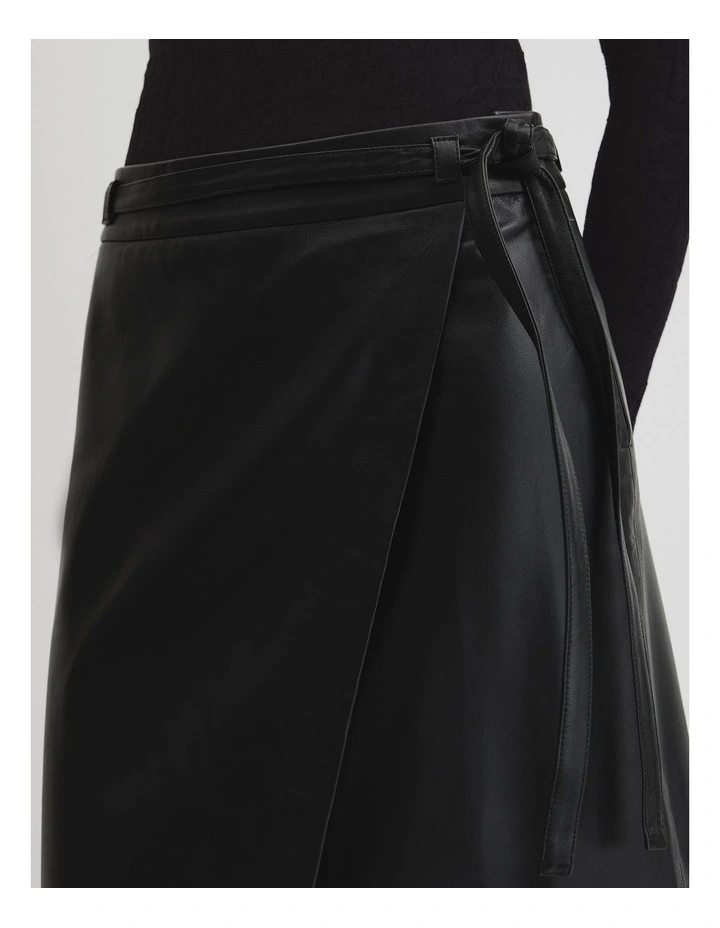 Leather Wrap Skirt in Black image 3