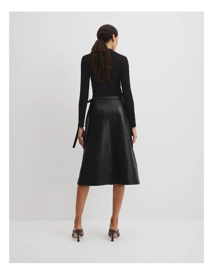 Leather Wrap Skirt in Black image 4