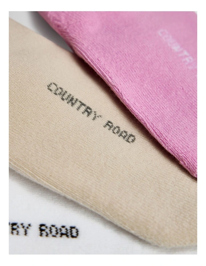 Australian Cotton Blend Cushion Sock Pack Of 3 in Orchid Pink image 2