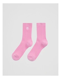 Australian Cotton Blend Cr Ribbed Three Quarter Crew Sock in Orchid Pink