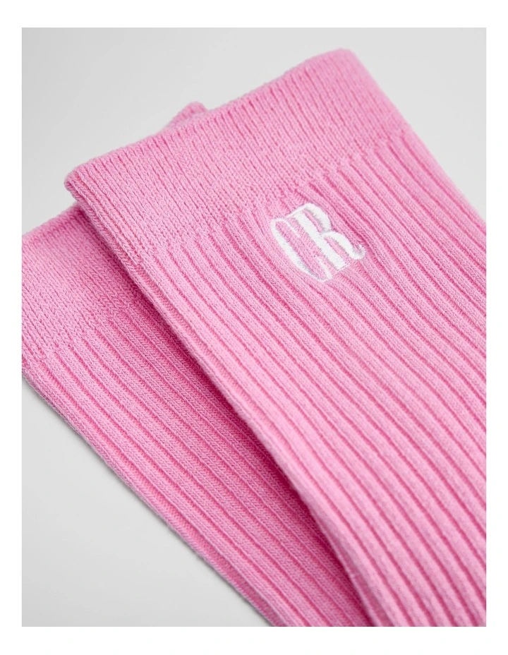 Australian Cotton Blend Cr Ribbed Three Quarter Crew Sock in Orchid Pink image 2