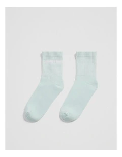 Australian Cotton Blend Cr Sport Quarter Crew Sock in Light Turquoise