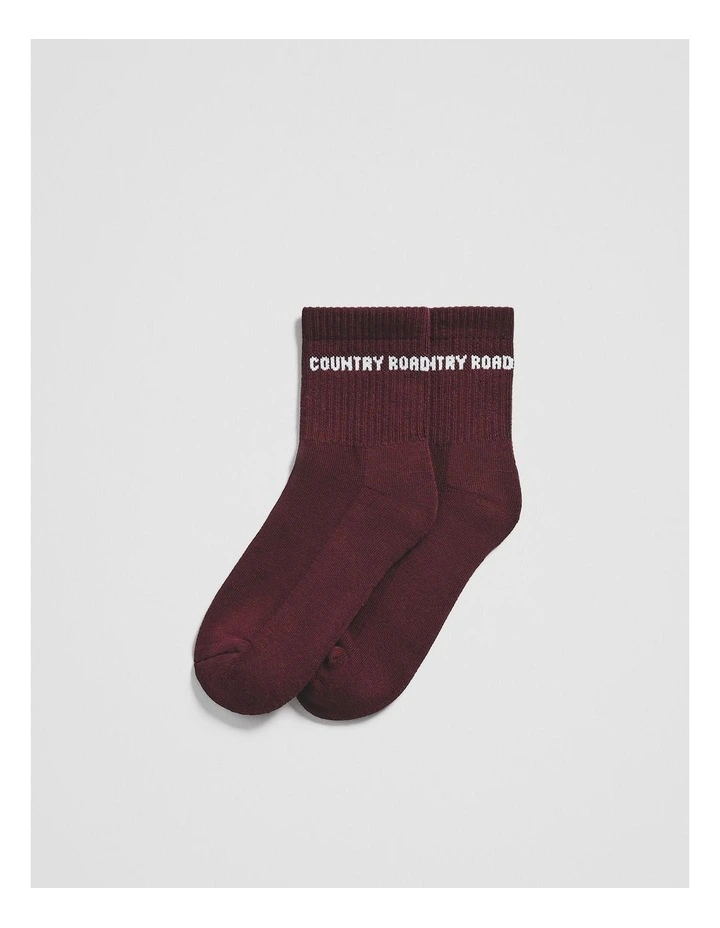 Australian Cotton Blend Cr Sport Quarter Crew Sock in Claret image 1