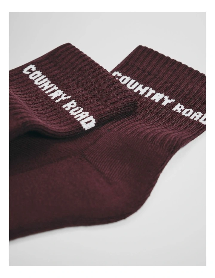 Australian Cotton Blend Cr Sport Quarter Crew Sock in Claret image 2