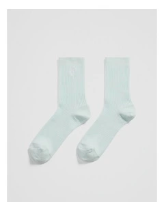 Australian Cotton Blend Cr Ribbed Three Quarter Crew Sock in Light Turquoise