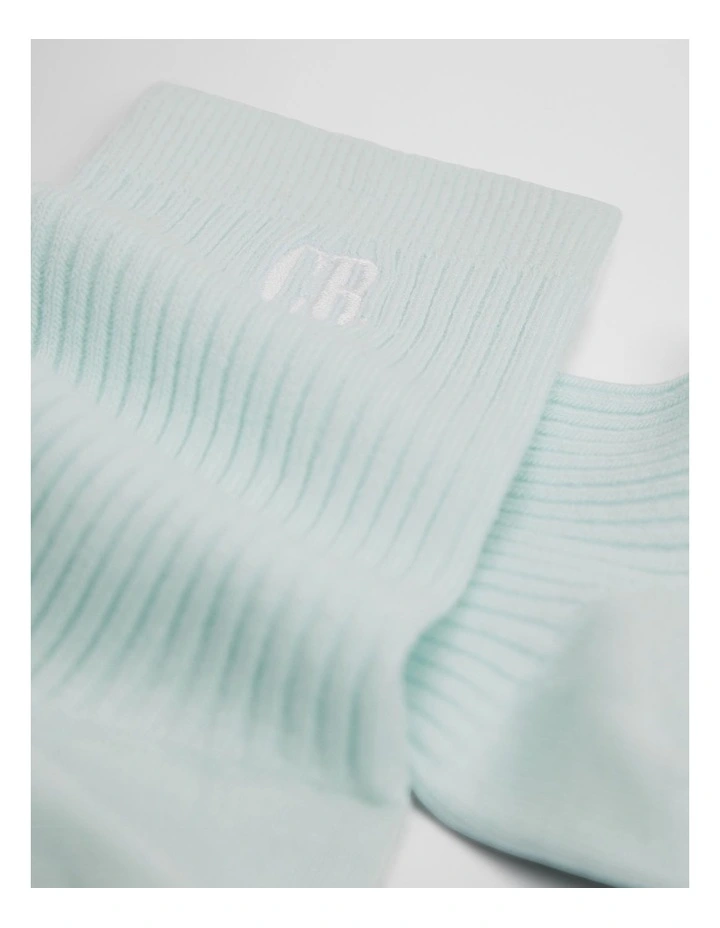 Australian Cotton Blend Cr Ribbed Three Quarter Crew Sock in Light Turquoise image 2