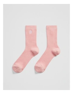 Australian Cotton Blend Cr Ribbed Three Quarter Crew Sock in Strawberry