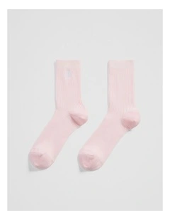 Australian Cotton Blend Cr Ribbed Three Quarter Crew Sock in Blossom Pink