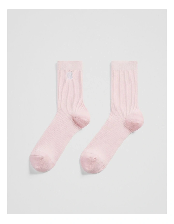 Australian Cotton Blend Cr Ribbed Three Quarter Crew Sock in Blossom Pink image 1