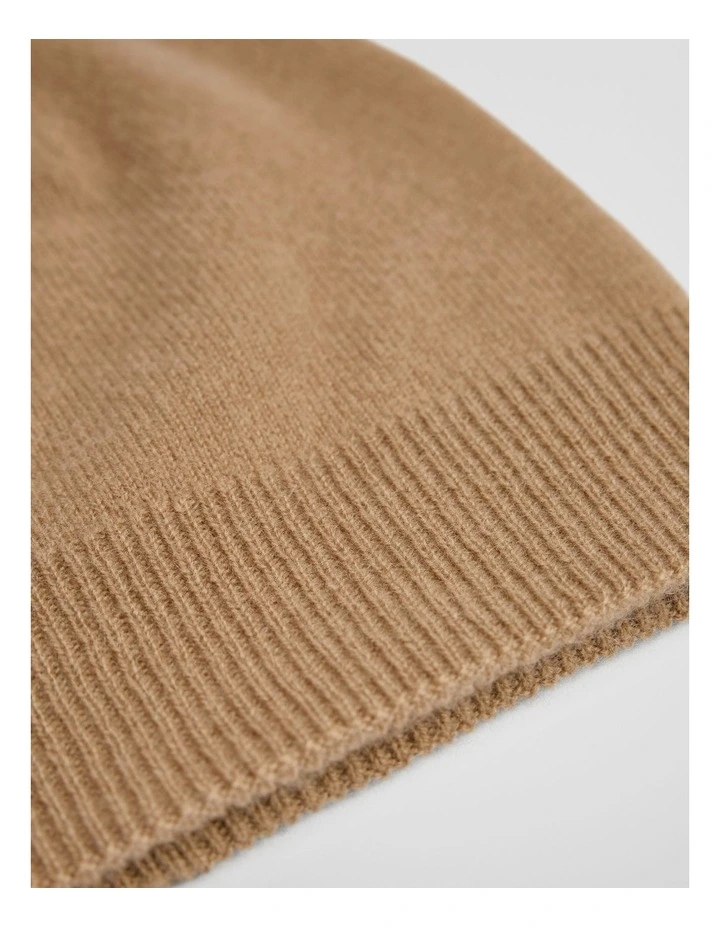 Cashmere Beanie in Camel image 3