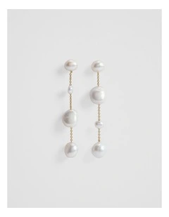 Lila Freshwater Pearl Long Drop Earring in Gold