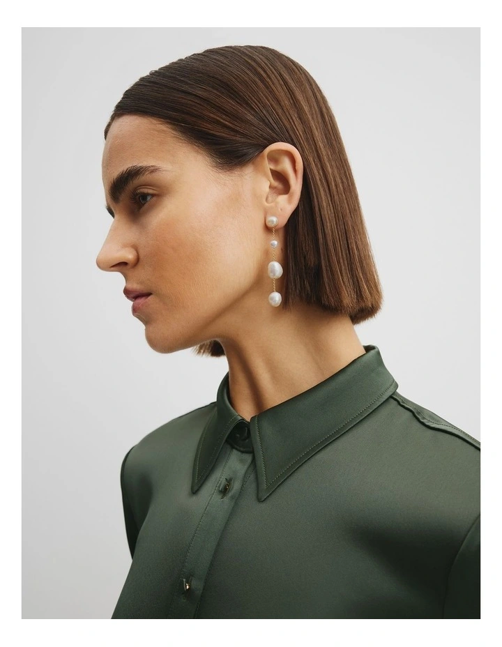 Lila Freshwater Pearl Long Drop Earring in Gold image 2