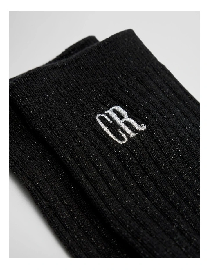 Australian Cotton Blend Country Road Metallic Sock in Black Glitter image 2