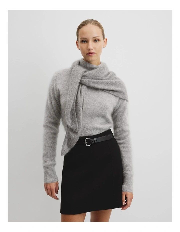 Brushed Triangle Scarf in Grey Marle image 2