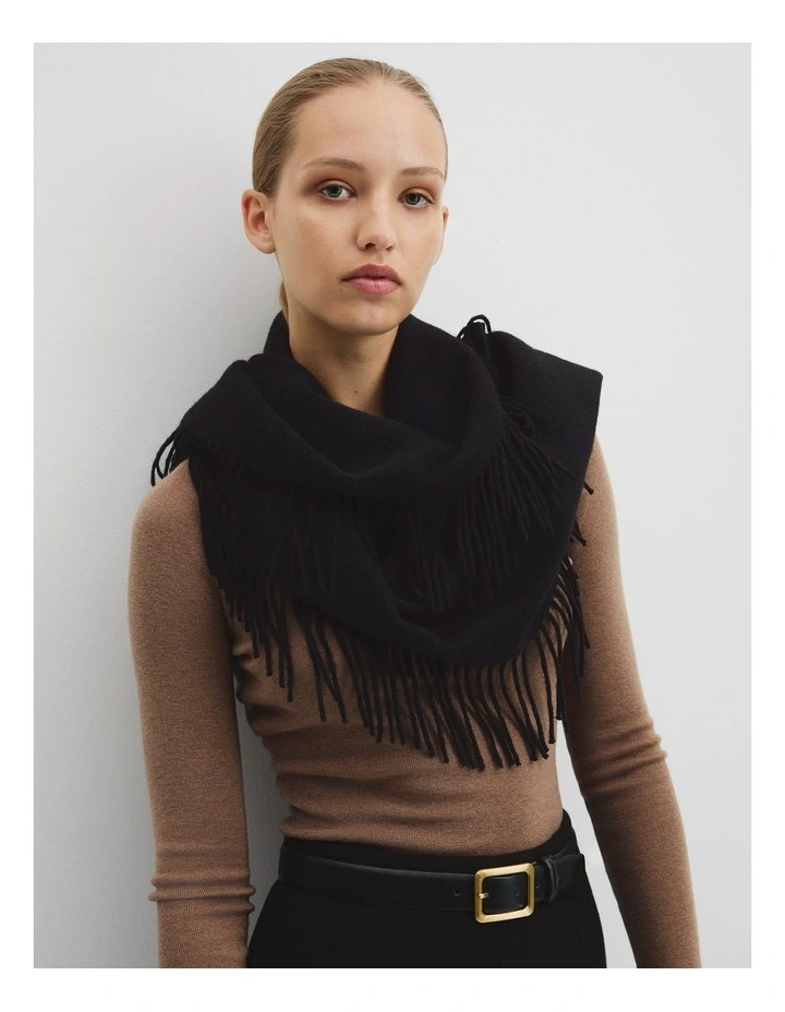 Side Fringe Scarf in Black image 2