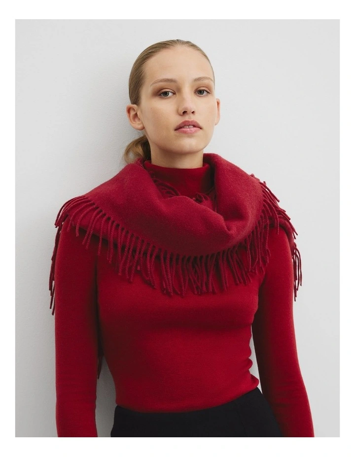 Side Fringe Scarf in Deep Red image 2