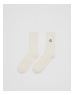 Country Road Fluffy Sock in White