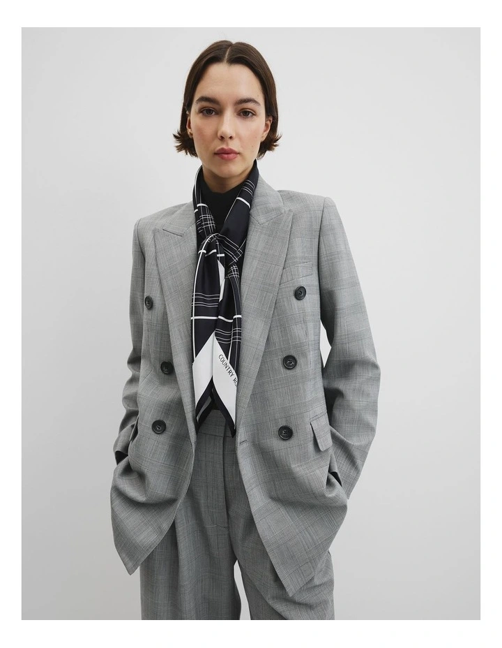 Silk Check Scarf in Black image 2