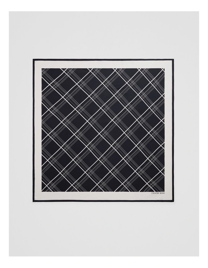 Silk Check Scarf in Black image 3
