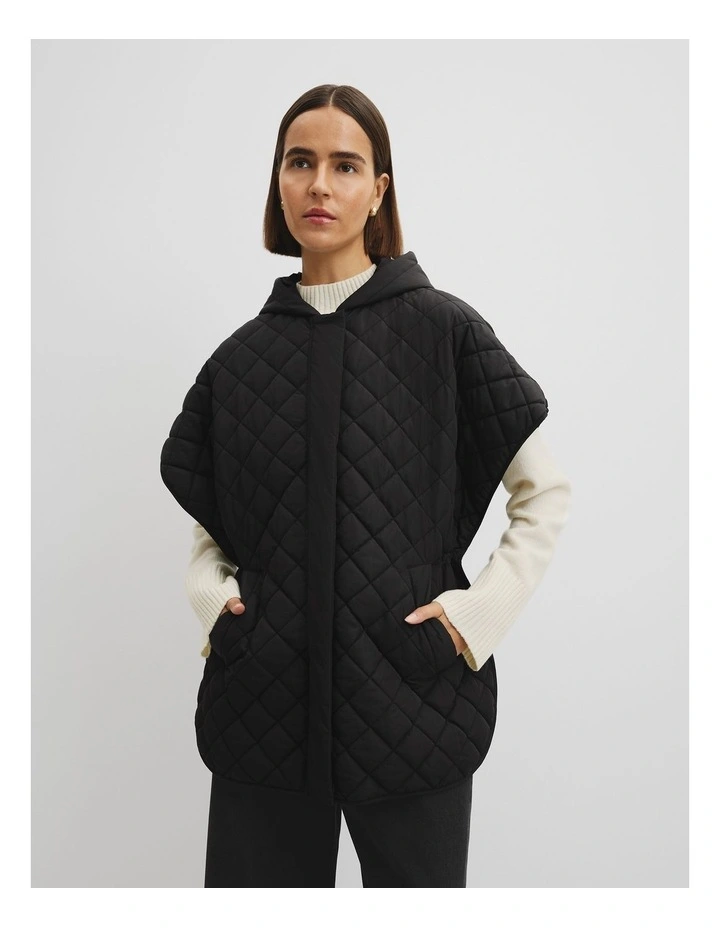 Quilted Poncho in Black image 2