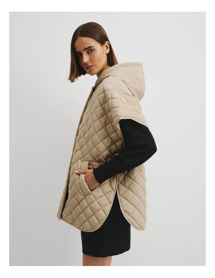 Quilted Poncho in Praline image 2