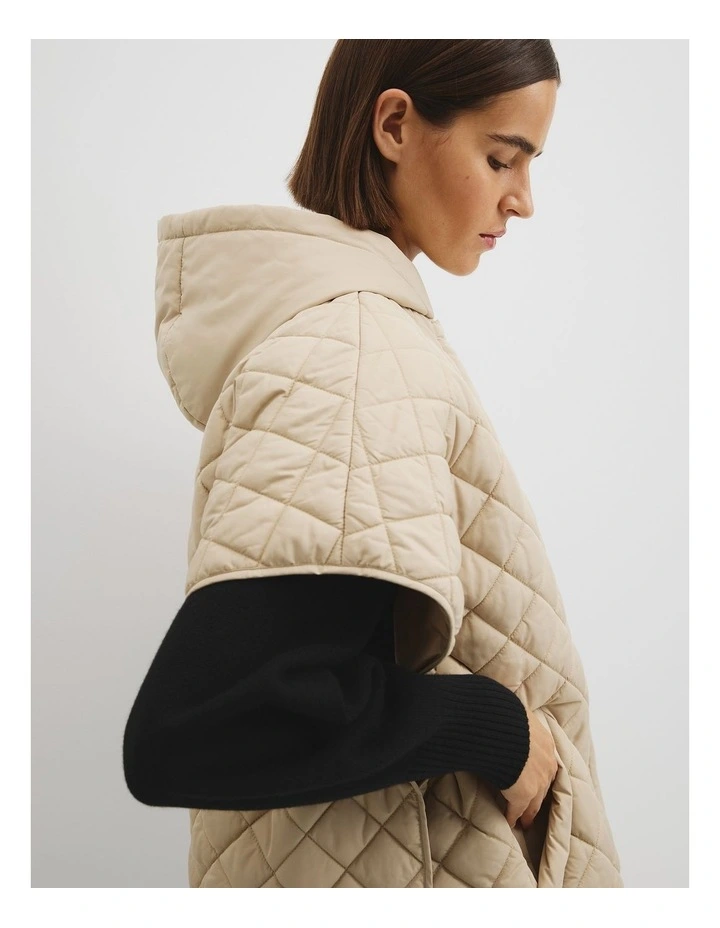 Quilted Poncho in Praline image 3