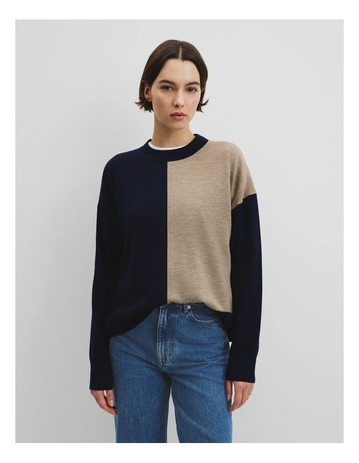 Colour Block Merino Knit in Navy Multi image 1