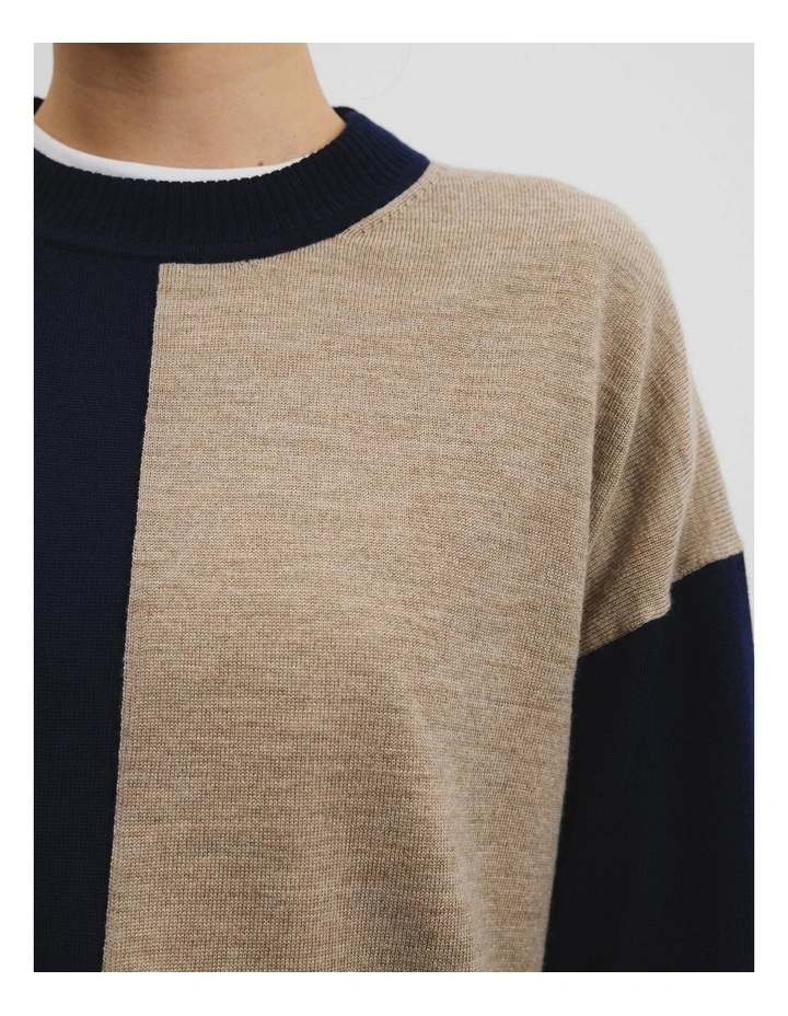 Colour Block Merino Knit in Navy Multi image 2