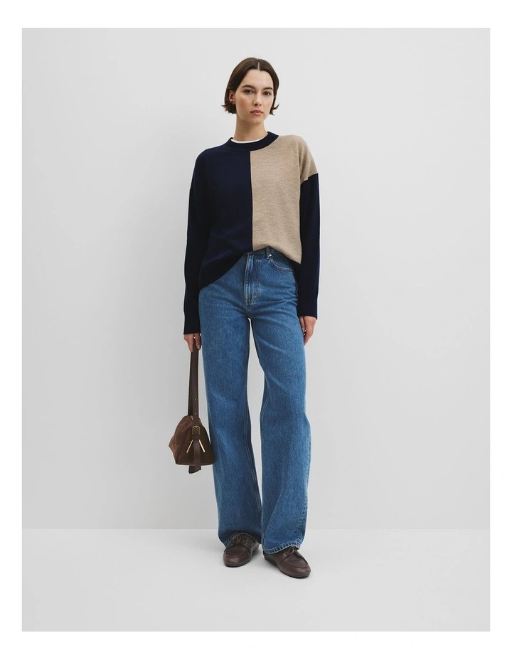 Colour Block Merino Knit in Navy Multi image 3