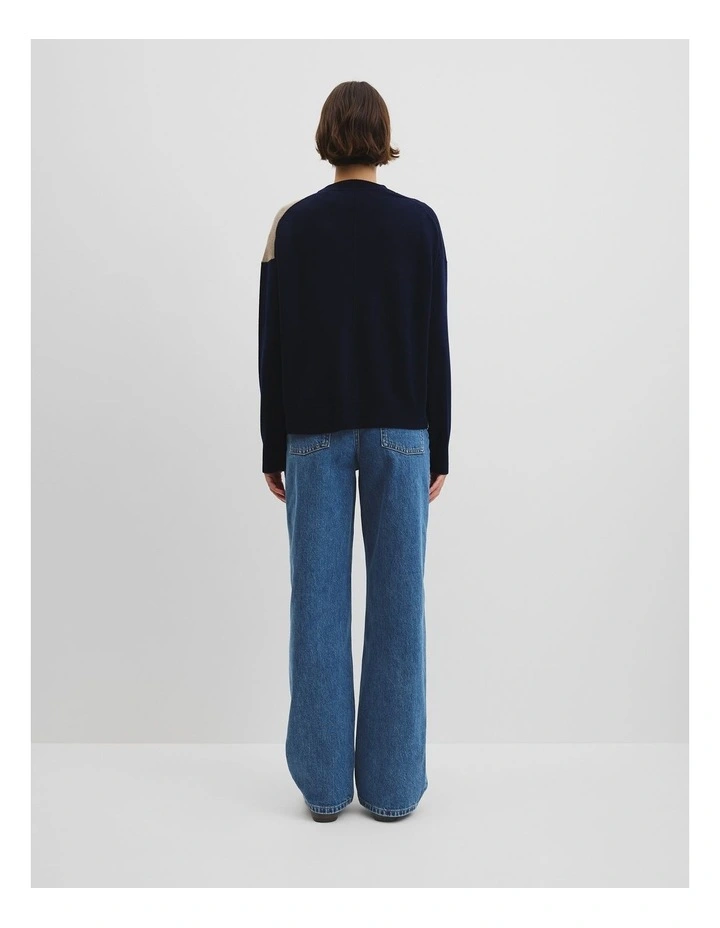 Colour Block Merino Knit in Navy Multi image 4