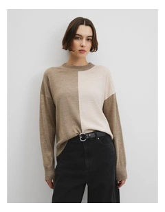 Colour Block Merino Knit in Camel Multi
