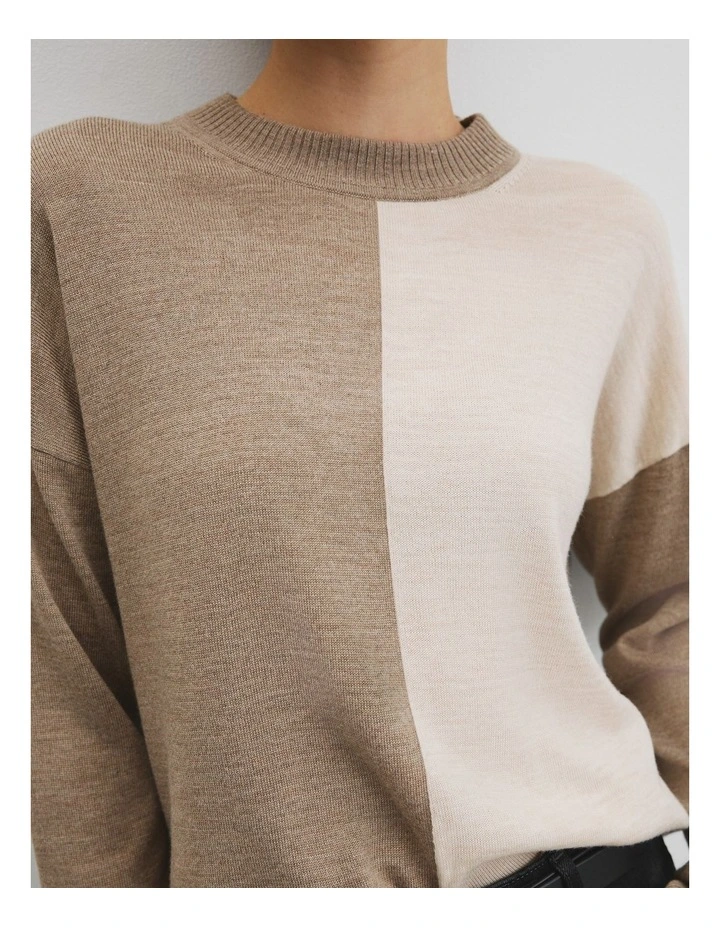 Colour Block Merino Knit in Camel Multi image 2