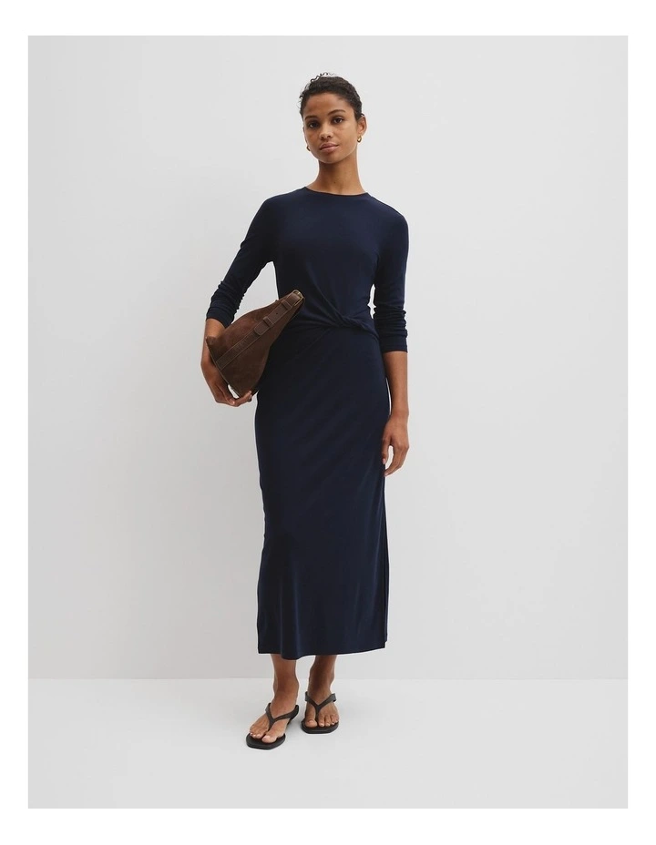 Tencel Jersey Twist Dress in Navy image 1