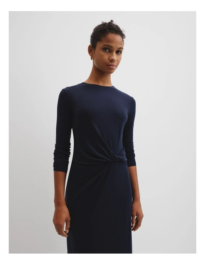 Tencel Jersey Twist Dress in Navy image 3