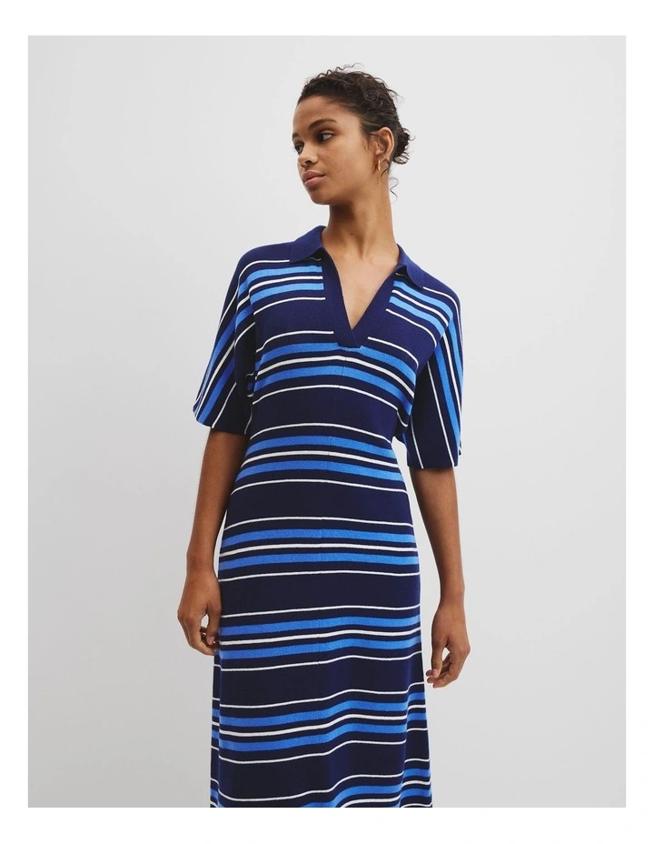 Australian Merino Stripe Polo Knit Dress in Navy Stripe image 1
