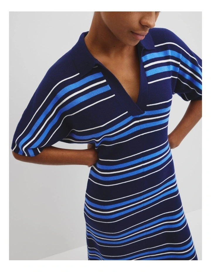 Australian Merino Stripe Polo Knit Dress in Navy Stripe image 3