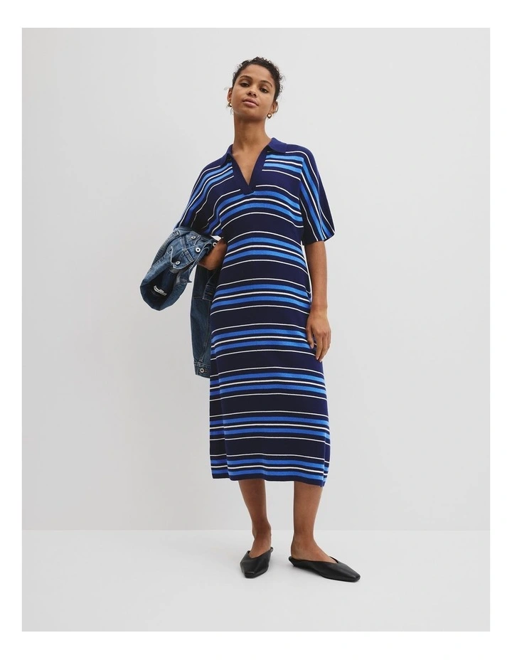 Australian Merino Stripe Polo Knit Dress in Navy Stripe image 4