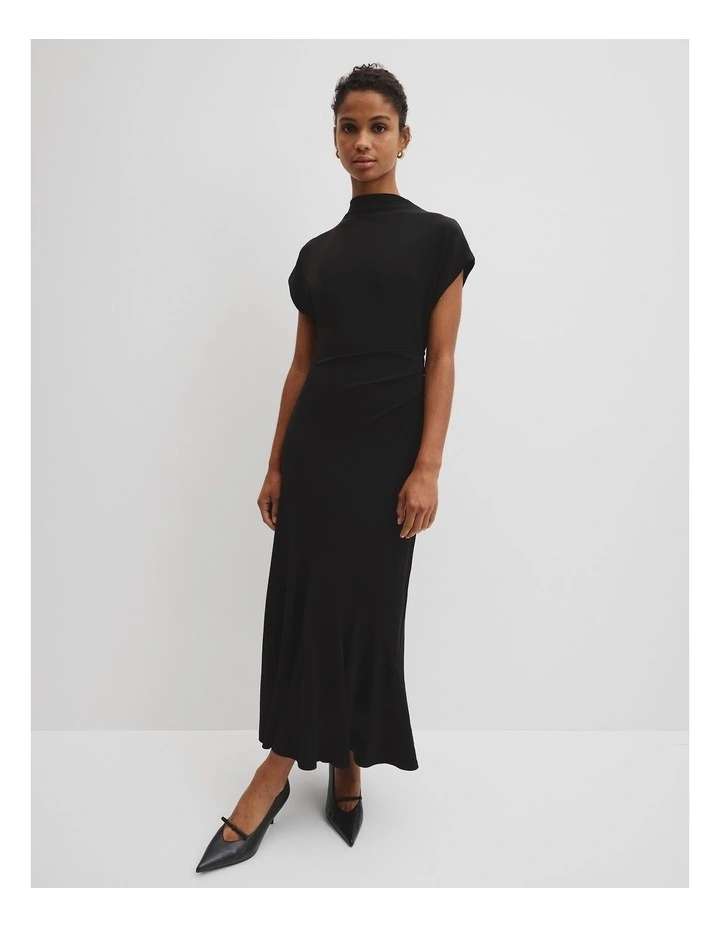 Drape Neck Dress in Black image 1