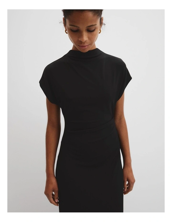 Drape Neck Dress in Black image 2